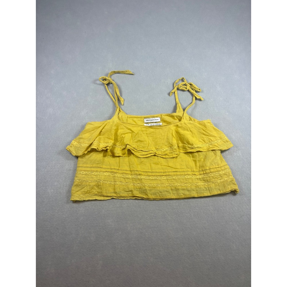 Urban Outfitters Yellow Ruffle Lace Trim Tie Strap Crop Cami Top Womens XS